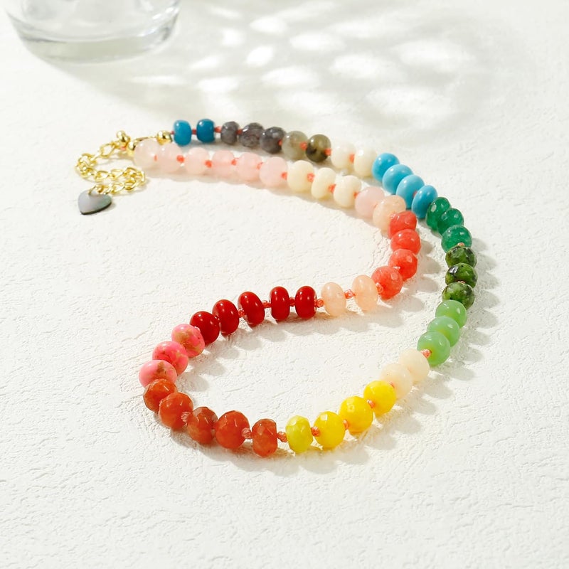 Badu Gemstone Beaded Necklace for Women Colorful Natural Stone Freshwater Pearl Surfer Beach Rainbow Necklace Jewelry Gift - Image 5